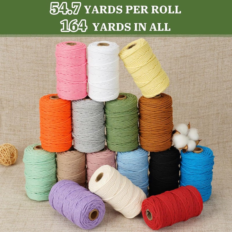 PHUNTTEK Macrame Cord 3mm x 164 Yards, 3 Rolls Green Colored Macrame Cotton Cord Rope Kit Macrame Yarns Bulk String 4 Strands Twisted for Wall Hanger Plant Hanging DIY Crafts Knitting Macrame Supplies - Image 5
